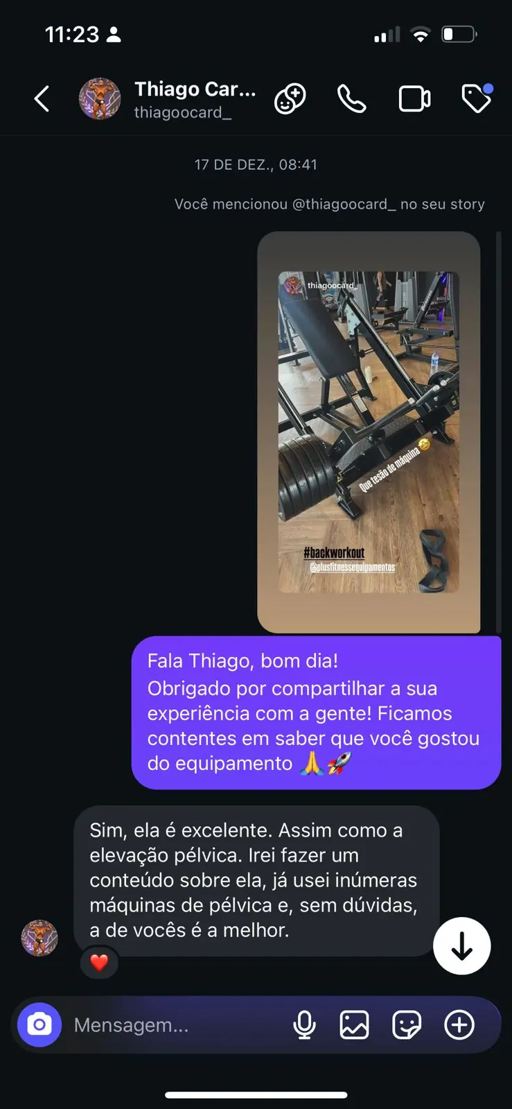 Conversa com cliente Plus Fitness